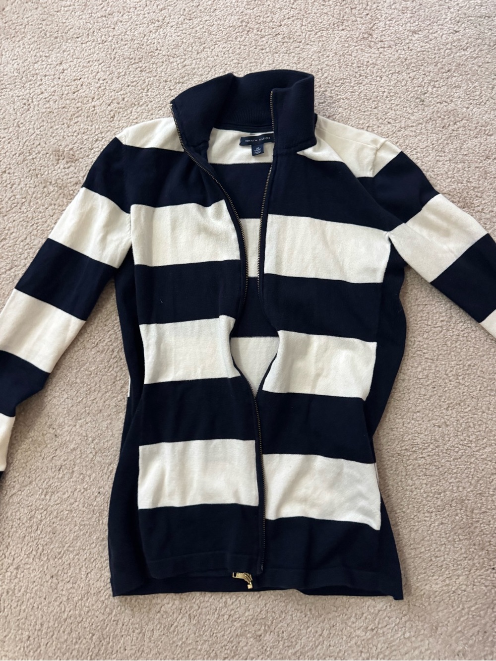 Tommy Hilfiger Black and Cream Striped Zip Cardigan